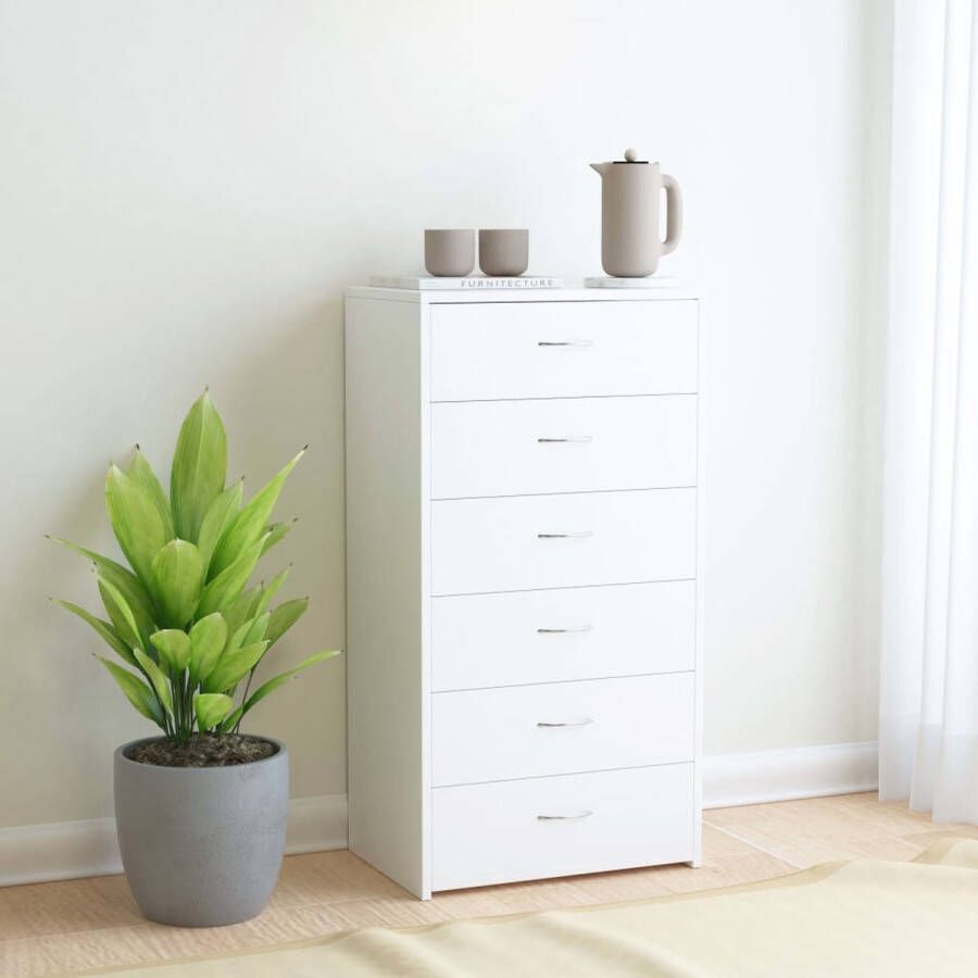 VidaXL -Dressoir-met-6-lades-50x34x96-cm-bewerkt-hout-wit - Foto 1