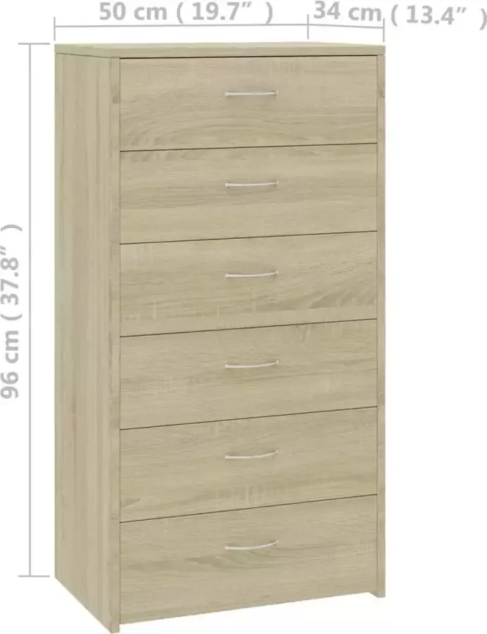 VidaXL -Dressoir-met-6-lades-50x34x96-cm-bewerkt-hout-sonoma-eikenkleur - Foto 2