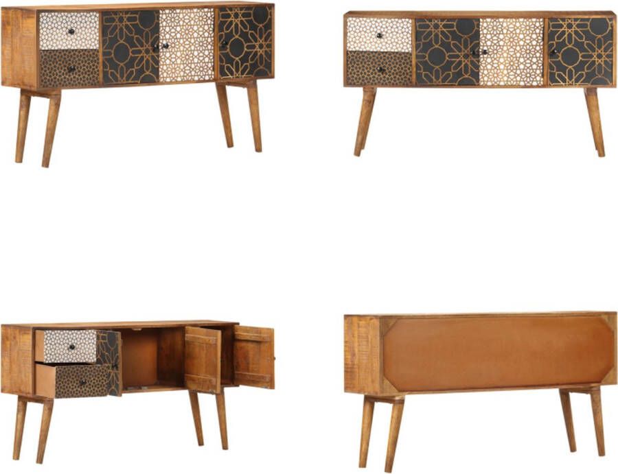 VidaXL Dressoir met geprint patroon 130x30x70 cm massief mangohout Zijkast Zijkasten Dressoir Dressoirs - Foto 2