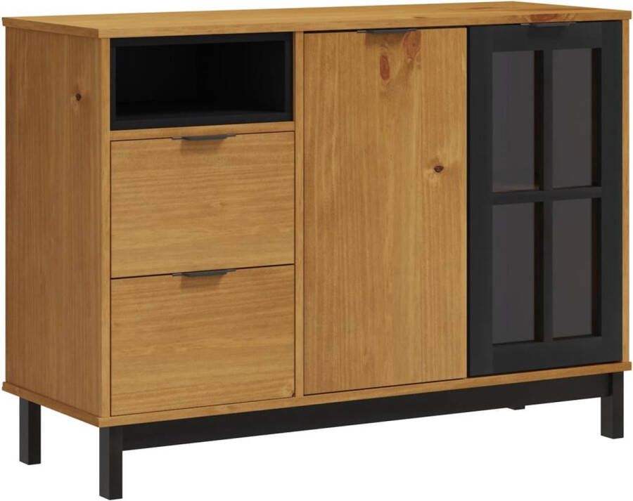 VidaXL -Dressoir-met-glazen-deuren-FLAM-110x40x80-cm-massief-grenenhout - Foto 2