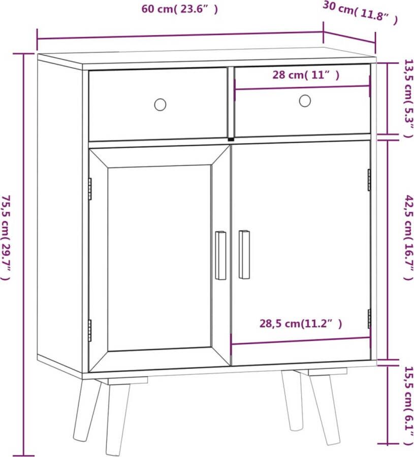 VidaXL -Dressoir-met-lades-60x30x75 5-cm-bewerkt-hout - Foto 3