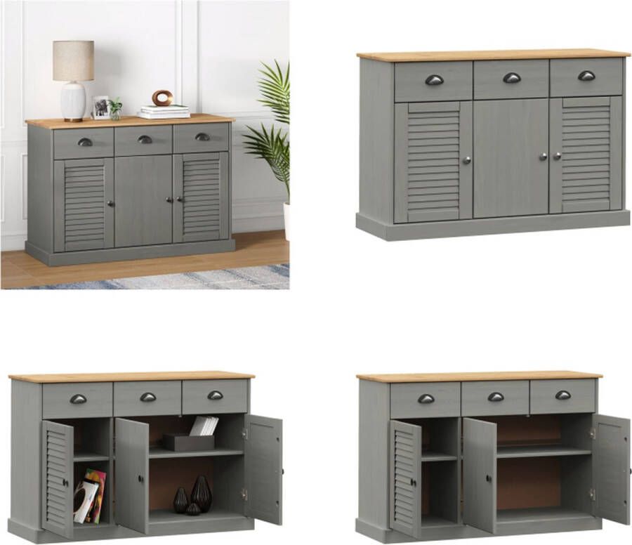 VidaXL Dressoir met lades VIGO 113x40x75 cm massief grenenhout grijs Dressoir Dressoirs Opbergkast Wandkast