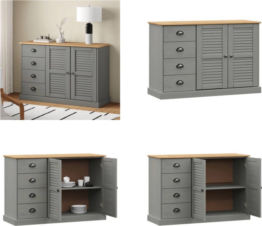 VidaXL Dressoir met lades VIGO 113x40x75 cm massief grenenhout grijs Dressoir Dressoirs Opbergkast Wandkast - Foto 3