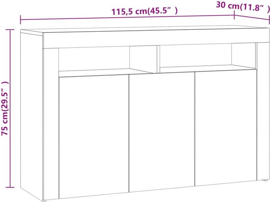 VidaXL -Dressoir-met-LED-verlichting-115 5x30x75-cm-cm-bruineiken - Foto 4