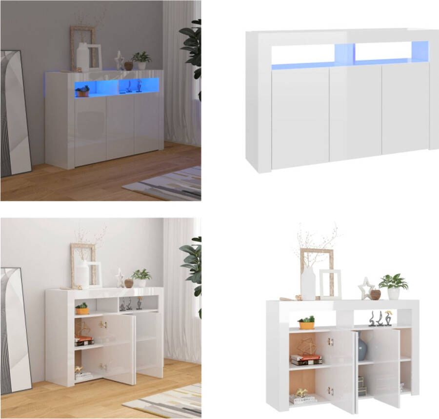 VidaXL Dressoir met LED-verlichting 115-5x30x75 cm hoogglans wit Dressoir Dressoirs Dressoir Met LED-verlichting Dressoirs Met LED-verlichtingen