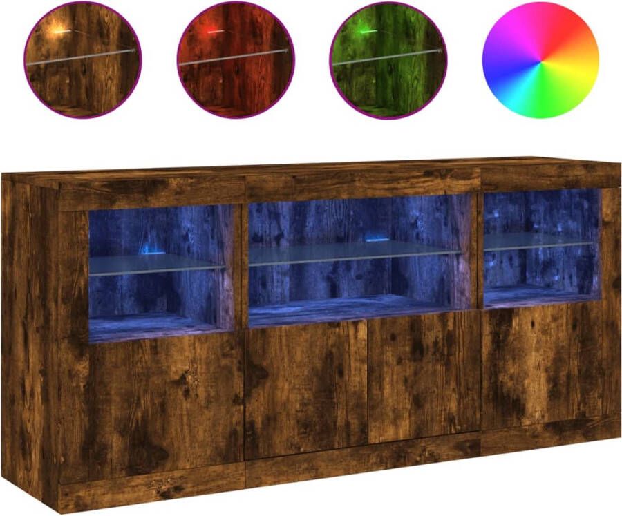 VidaXL -Dressoir-met-LED-verlichting-142 5x37x67-cm-gerookt-eikenkleur - Foto 6