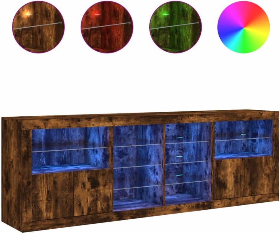 VidaXL -Dressoir-met-LED-verlichting-202x37x67-cm-gerookt-eikenkleurig - Foto 3