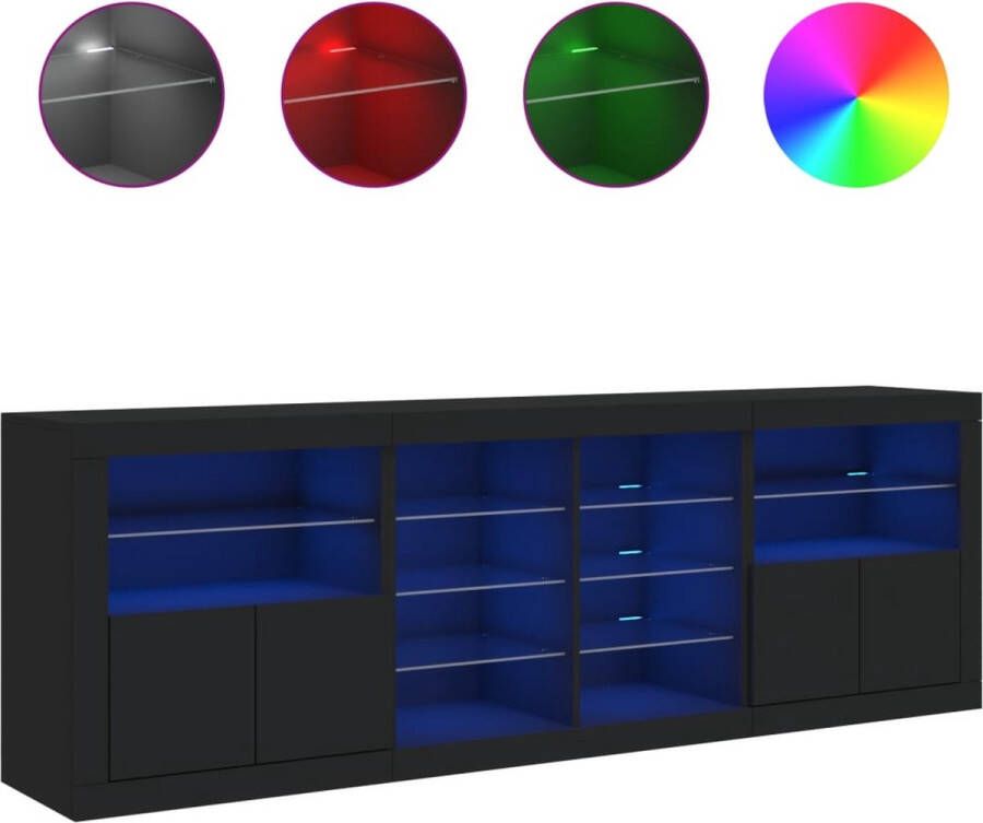 VidaXL -Dressoir-met-LED-verlichting-202x37x67-cm-zwart - Foto 2