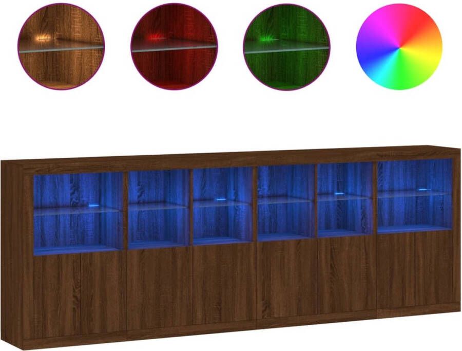 VidaXL -Dressoir-met-LED-verlichting-283x37x100-cm-bruineikenkleurig - Foto 2