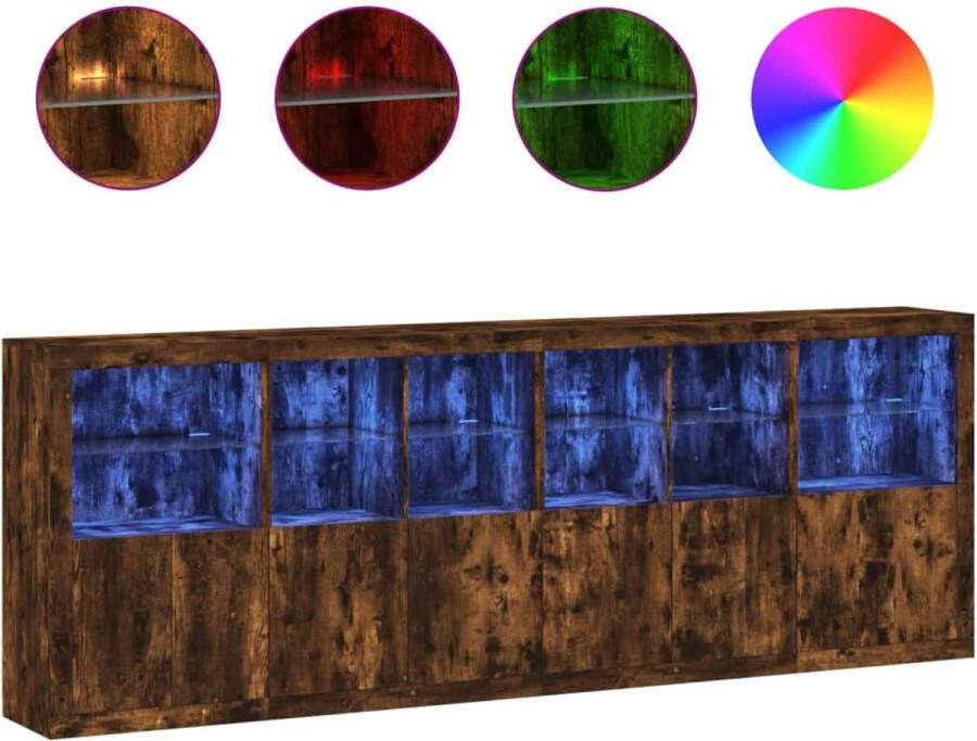 VidaXL -Dressoir-met-LED-verlichting-283x37x100-cm-gerookt-eikenkleurig - Foto 2