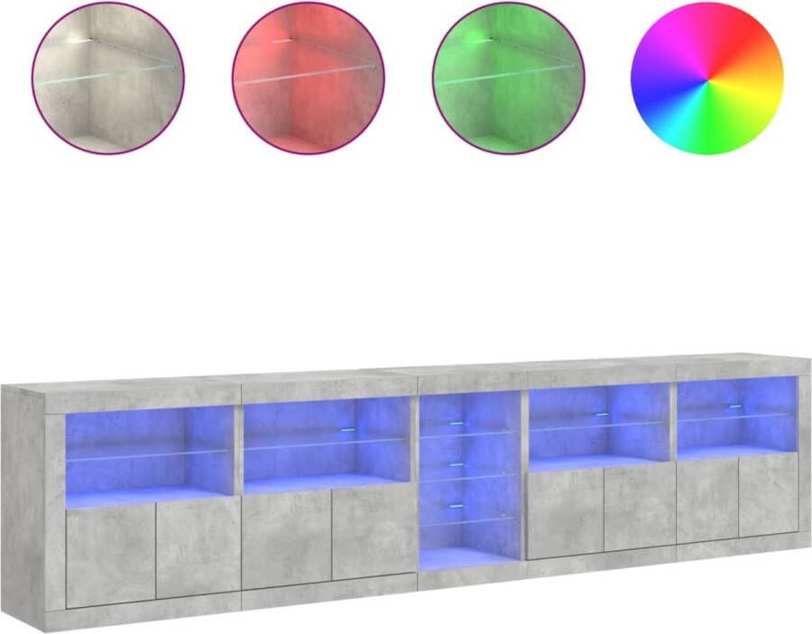 VidaXL Dressoir Betongrijs Met LED-verlichting 283x37x67 cm Modern Dressoir Led Verlichting Opberg Kast Tv Stand Salontafel - Foto 3