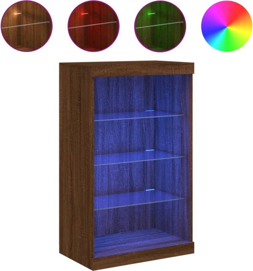 VidaXL Dressoir LED-verlichting Bruin eiken 60 5x37x100 cm Dressoir Buffetkast Modern Dressoir Led Verlichting Houten Kast - Foto 2