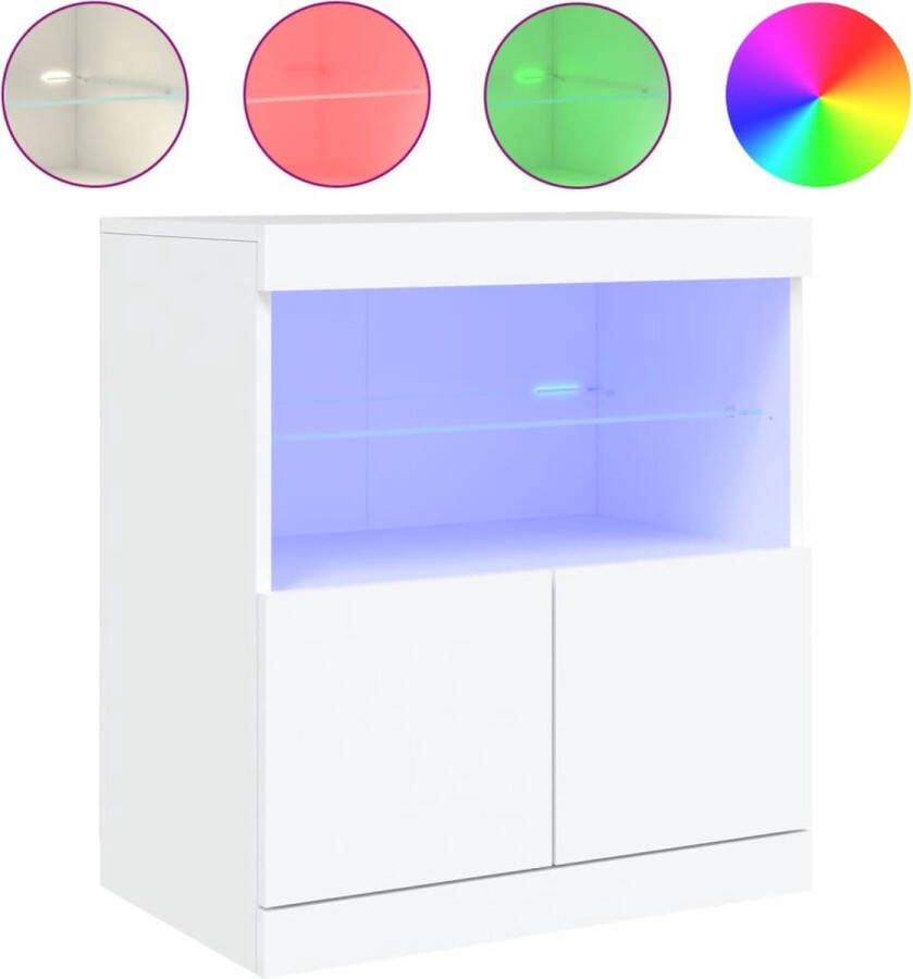 VidaXL Dressoir Met LED Verlichting Wit 60x37x67 cm Modern Dressoir Led Verlichting Buffetkast Houten Kast Opbergkast - Foto 2