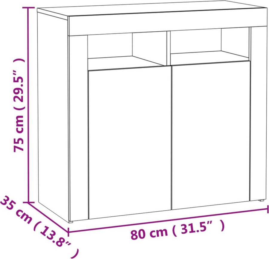 VidaXL -Dressoir-met-LED-verlichting-80x35x75-cm-betongrijs - Foto 5