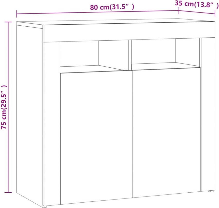 VidaXL -Dressoir-met-LED-verlichting-80x35x75-cm-bruin-eiken - Foto 3