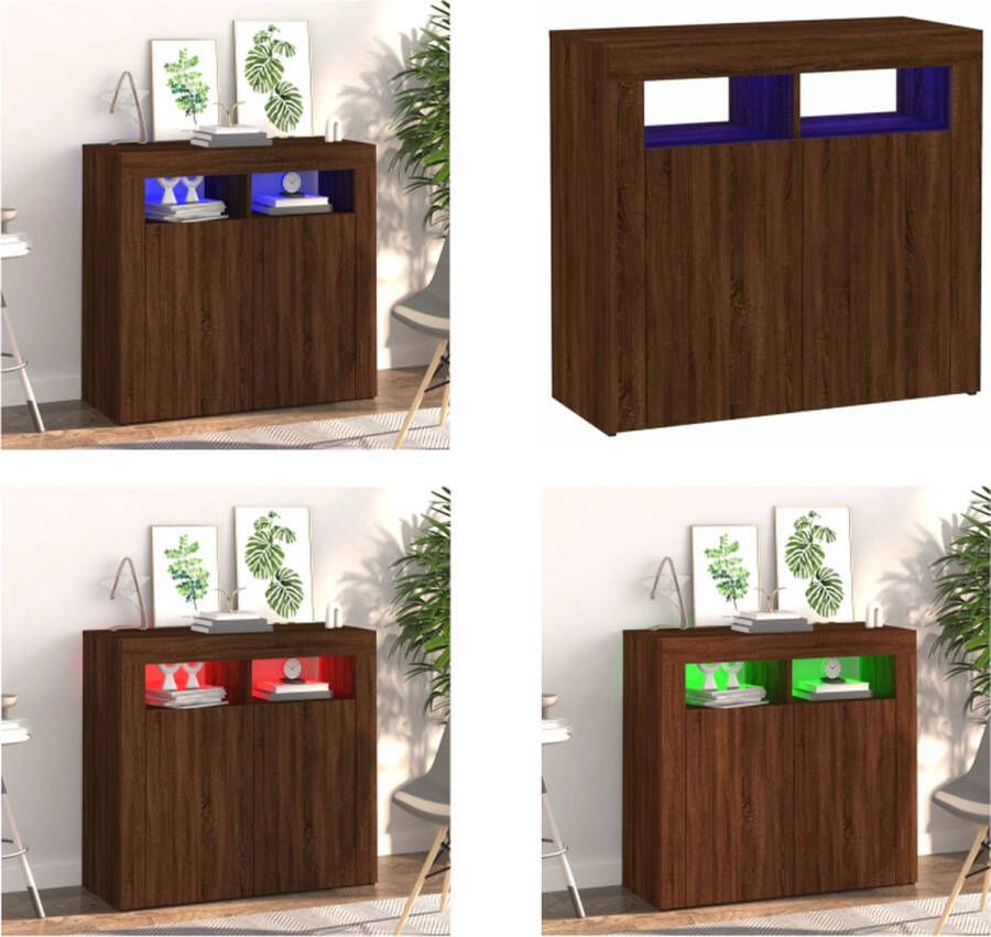 VidaXL Dressoir met LED-verlichting 80x35x75 cm bruin eiken Dressoir Dressoirs Kast Wandkast