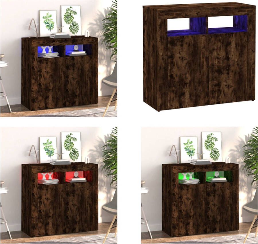 VidaXL Dressoir met LED-verlichting 80x35x75 cm bruin eiken Dressoir Dressoirs Kast Wandkast - Foto 2