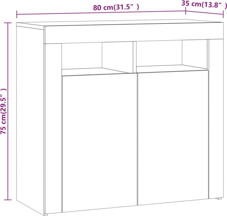 VidaXL -Dressoir-met-LED-verlichting-80x35x75-cm-grijs-sonoma-eiken - Foto 3