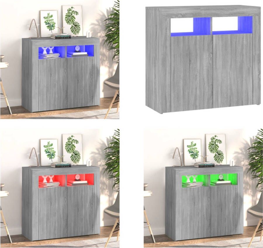 VidaXL Dressoir met LED-verlichting 80x35x75 cm grijs sonoma eiken Dressoir Dressoirs Kast Wandkast