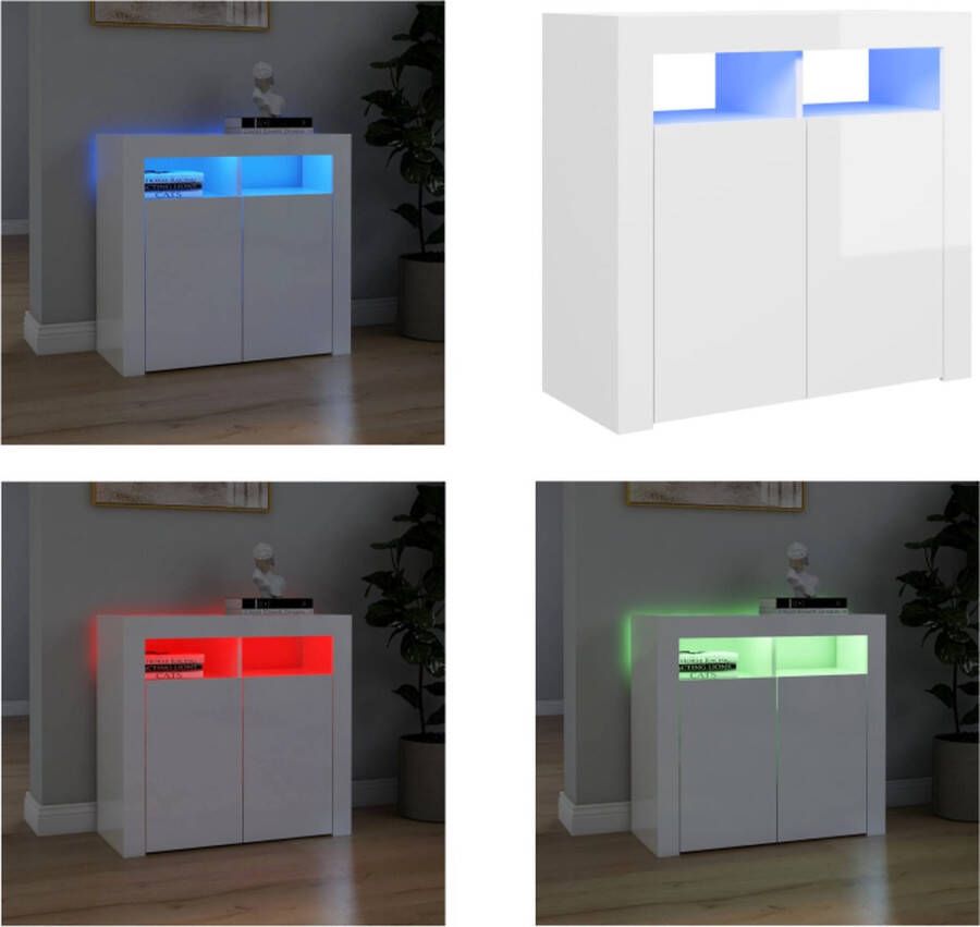 vidaXL Dressoir met LED-verlichting 80x35x75 cm hoogglans wit Dressoir Dressoirs Dressoir Met LED-verlichting Dressoirs Met LED-verlichtingen