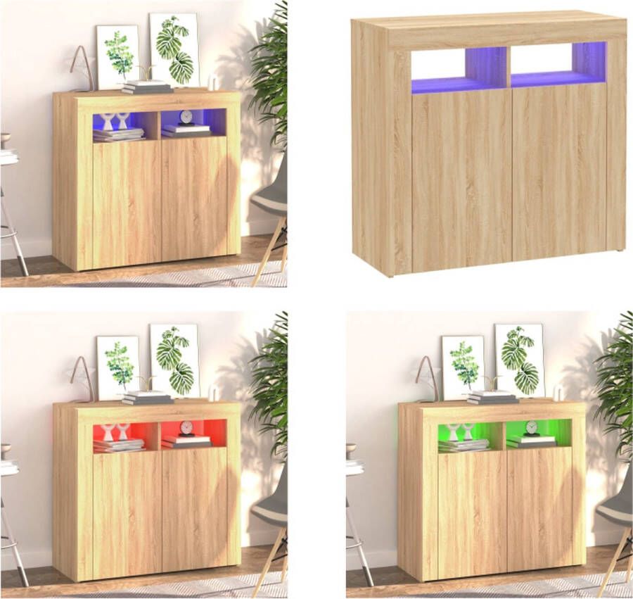 vidaXL Dressoir met LED-verlichting 80x35x75 cm sonoma eikenkleurig Dressoir Dressoirs Dressoir Met LED-verlichting Dressoirs Met LED-verlichtingen