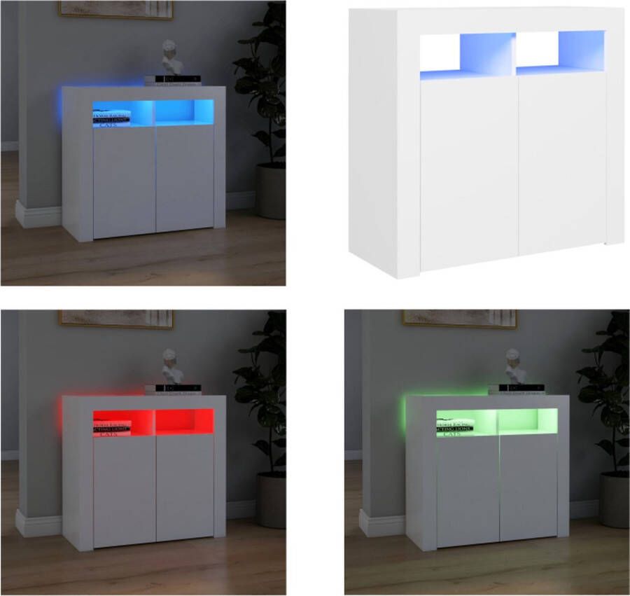 VidaXL Dressoir met LED-verlichting 80x35x75 cm wit Dressoir Dressoirs Dressoir Met LED-verlichting Dressoirs Met LED-verlichtingen