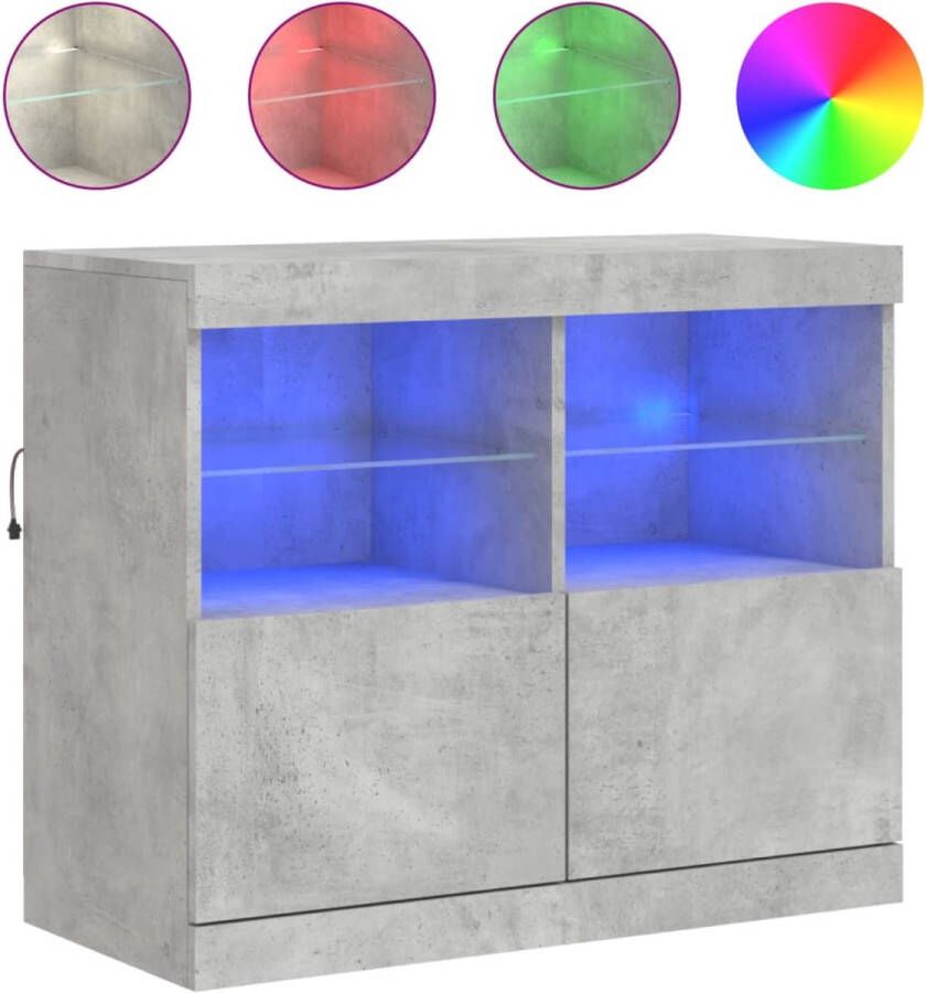 VidaXL Dressoir LED Verlichting Betongrijs 81x37x67 cm Moderne Kast Dressoir Buffettafel Led Verlichting Betongrijs - Foto 2