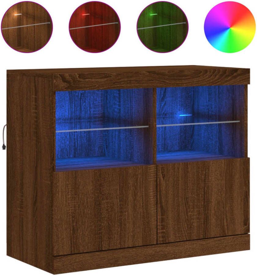 VidaXL -Dressoir-met-LED-verlichting-81x37x67-cm-bruineikenkleurig - Foto 4