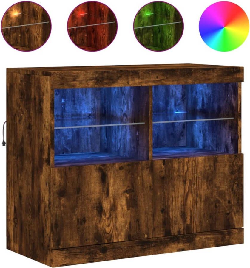VidaXL Dressoir met LED 81x37x67 cm Gerookt Eiken Dressoir Buffetkast Led Verlichting Modern Dressoir Houten Dressoir