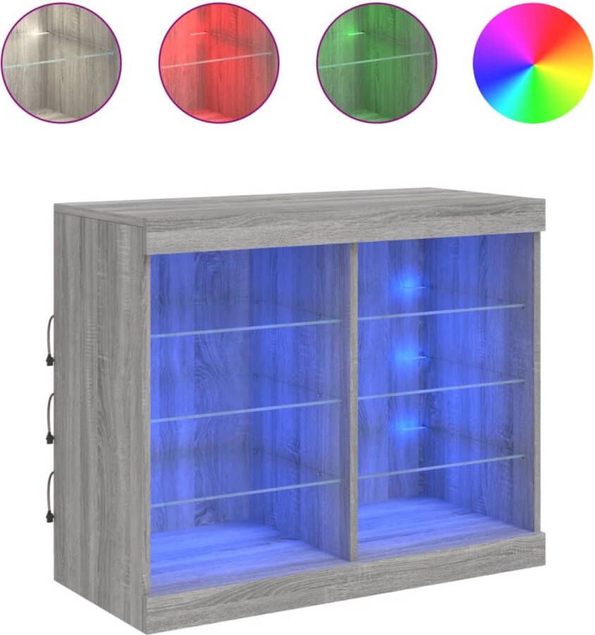 VidaXL Dressoir LED-Verlichting Grijs Sonoma Eiken Dressoir Buffetkast Led Verlichting Modern Design Grijze Kast - Foto 2