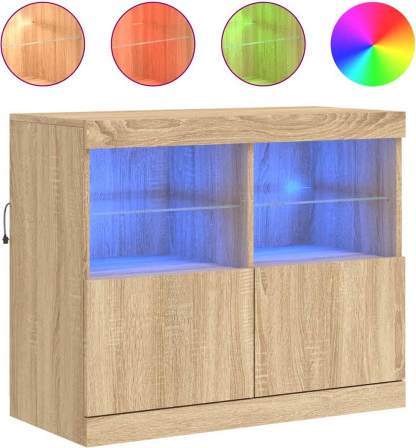 VidaXL Dressoir met LED 81x37x67 cm Sonoma Eiken Dressoir Buffetkast Salontafel Led Verlichting Houten Kast - Foto 2