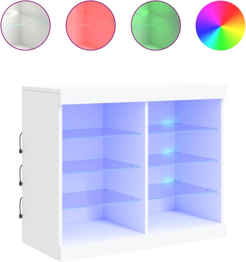 VidaXL Dressoir LED-verlichting 81x37x67 cm Wit Moderne Kast Dressoir Buffetkast Led Verlichting Houten Kast - Foto 2