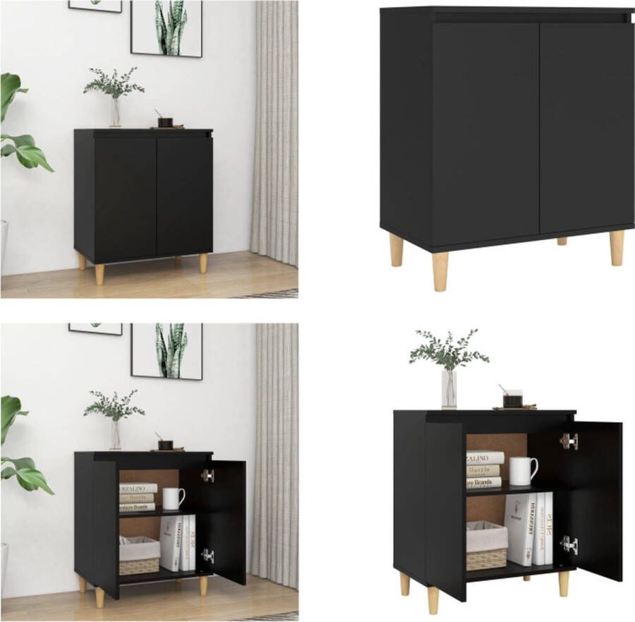 VidaXL Dressoir met massief houten poten 60x35x70 cm spaanplaat zwart Dressoir Dressoirs Sideboard Sideboards