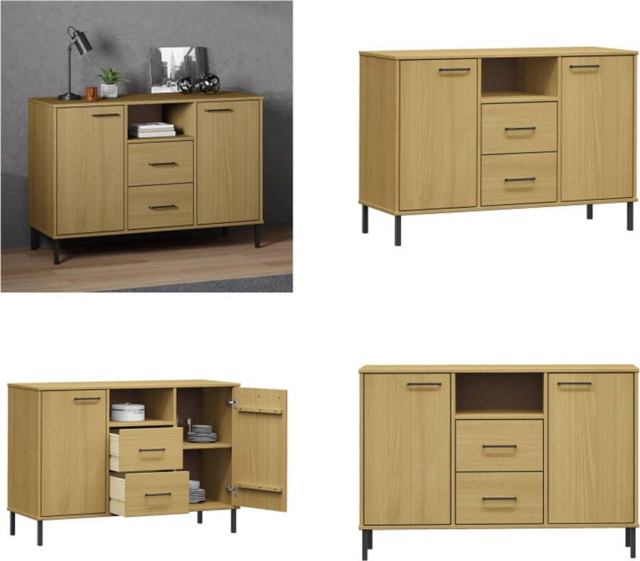 VidaXL Dressoir met metalen poten OSLO 113x40x77 cm grenenhout bruin Dressoir Dressoirs Kast Kasten