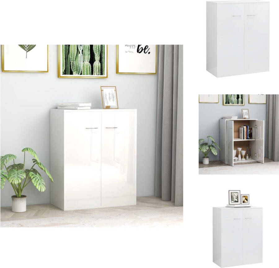 VidaXL Dressoir Minimalistisch Hoogglans Wit 60x30x75cm 2 Deuren Spaanplaat Keukenkast