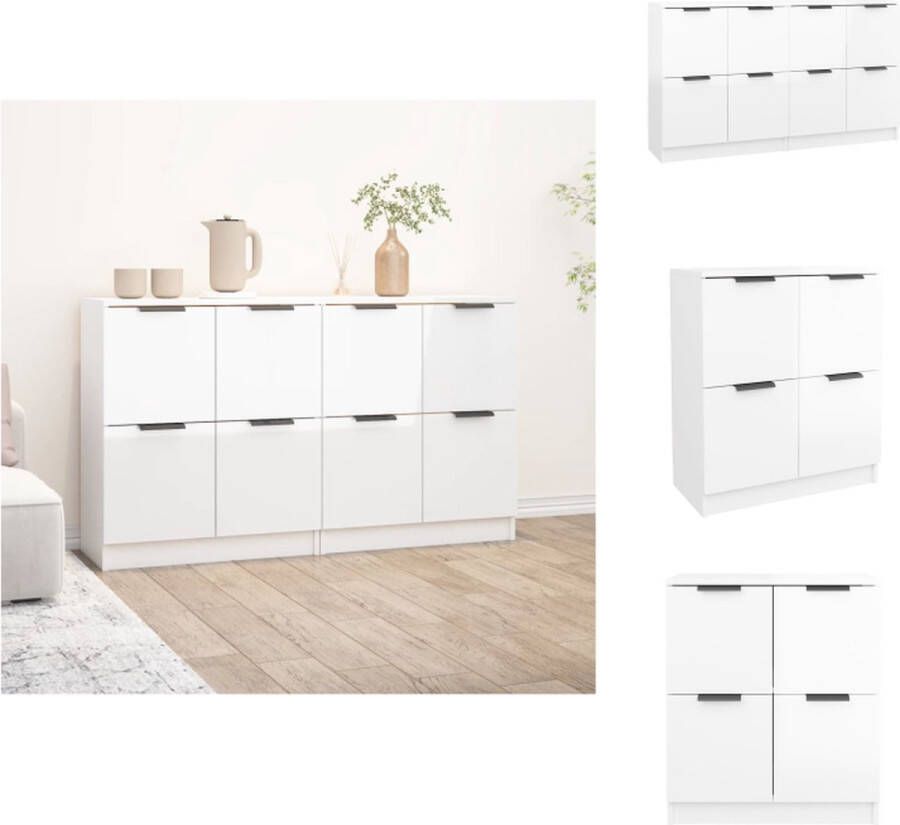VidaXL Dressoir Dressoirs Kast Wandkast Dressoirs 2 st 60x30x70 cm bewerkt hout hoogglans wit - Foto 2