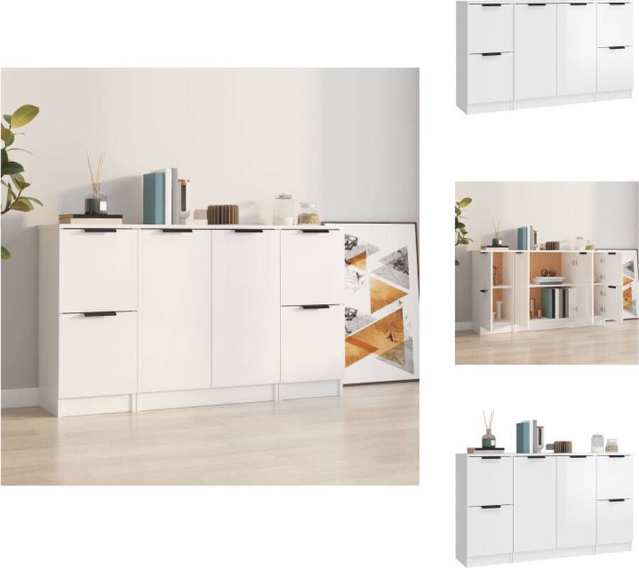 VidaXL Dressoir Minimalistische Charme Opbergruimte Hoogglans Wit 2x30x30x70cm + 1x60x30x70cm Bewerkt Hout Keukenkast - Foto 2
