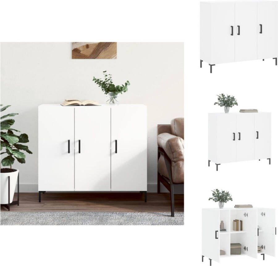 VidaXL Dressoir Dressoirs Kast Wandkast Dressoir 90x34x80 cm bewerkt hout wit - Foto 4