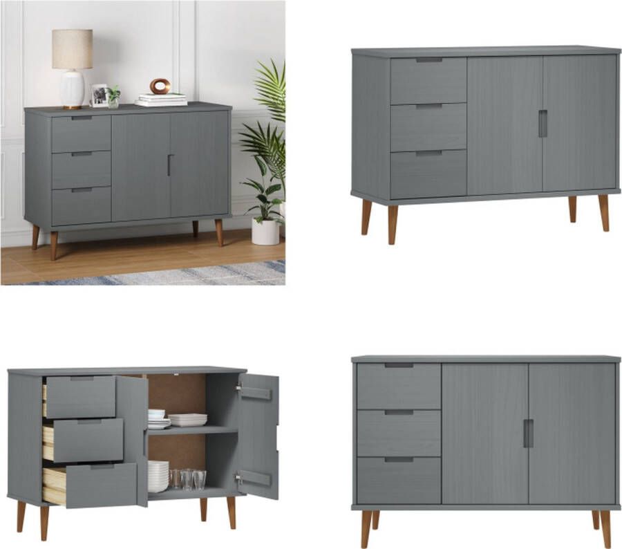 VidaXL Dressoir MOLDE 113x40x80 cm massief grenenhout grijs Dressoir Dressoirs Kast Wandkast