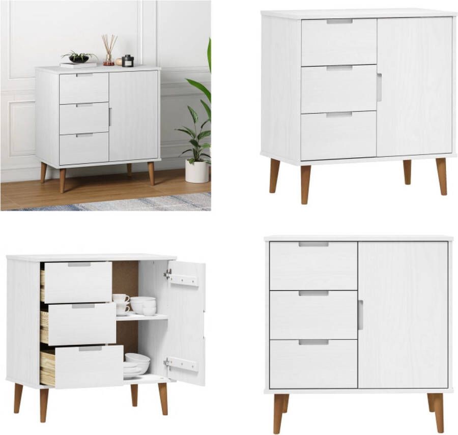 VidaXL Dressoir MOLDE 76-5x40x80 cm massief grenenhout wit Dressoir Dressoirs Kast Wandkast