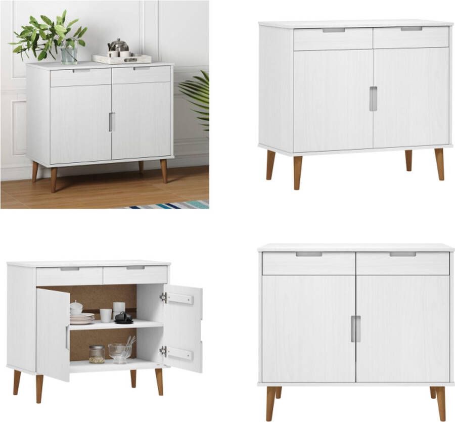 VidaXL Dressoir MOLDE 90x40x80 cm massief grenenhout wit Dressoir Dressoirs Kast Wandkast