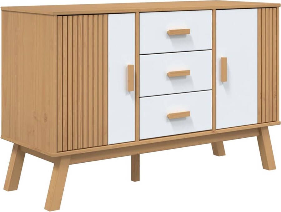 VidaXL Dressoir OLDEN 114x43x73 5 cm Wit en Bruin Dressoir Buffetkast Scandinavisch Design Grenenhout Vintage - Foto 2