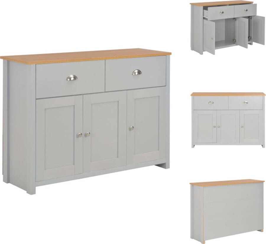 VidaXL Dressoir Opbergvakken 112 x 35 x 81 cm Grijs Natuurlijke houtkleur Keukenkast - Foto 2