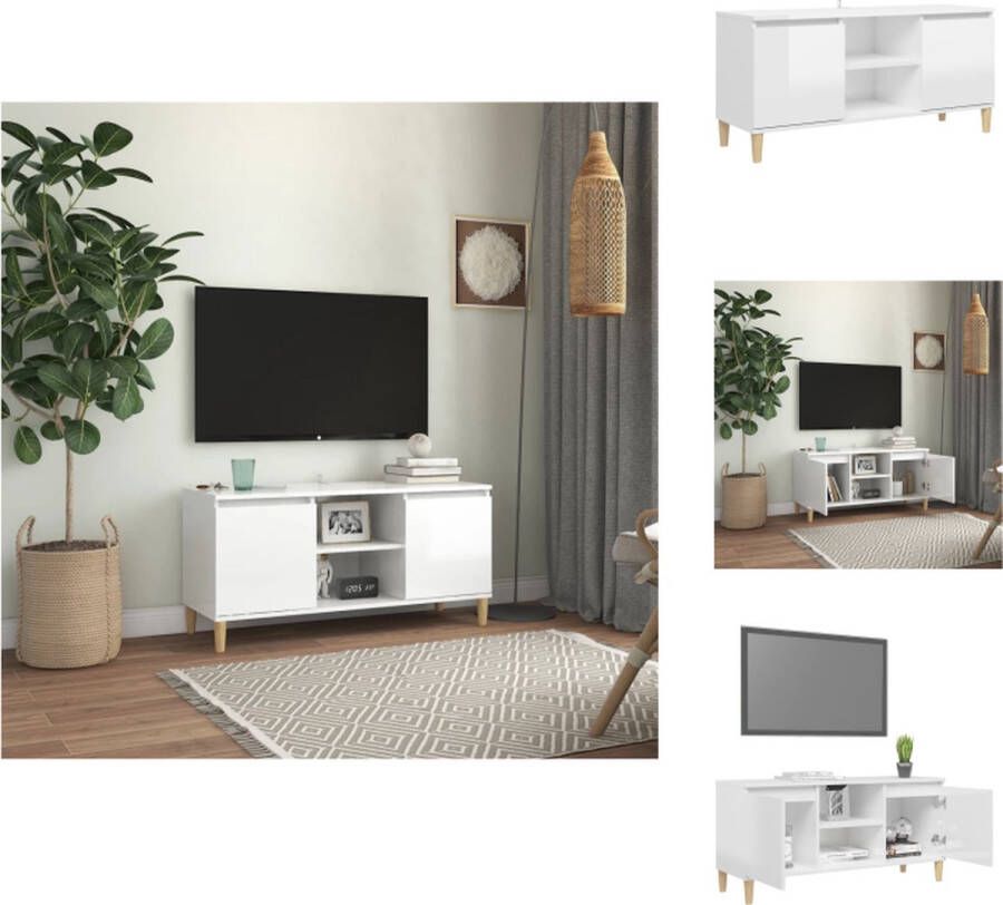 VidaXL Tv-kast Tv-kasten Tv-standaard Tv-standaarden Tv-meubel met houten poten 103 5x35x50 cm hoogglans wit