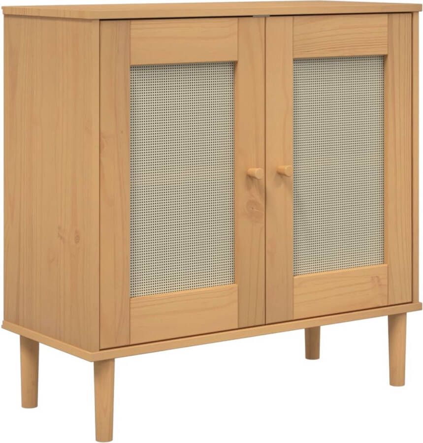 The Living Store Dressoir SENJA 80x35x80 cm rattan look massief grenenhout bruin Dressoir Meubels Salontafel Tv-stand Opbergkast