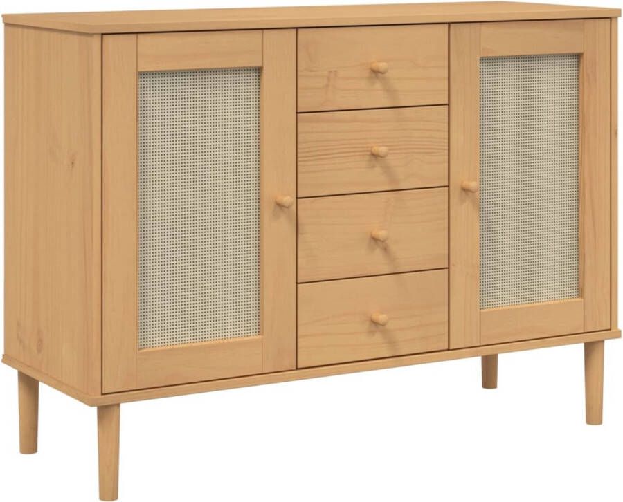 The Living Store Dressoir SENJA rattan-look 112x40x80 cm grenenhout bruin Dressoir Houten Dressoir Bruine Dressoir Vintage Dressoir Landelijke Dressoir