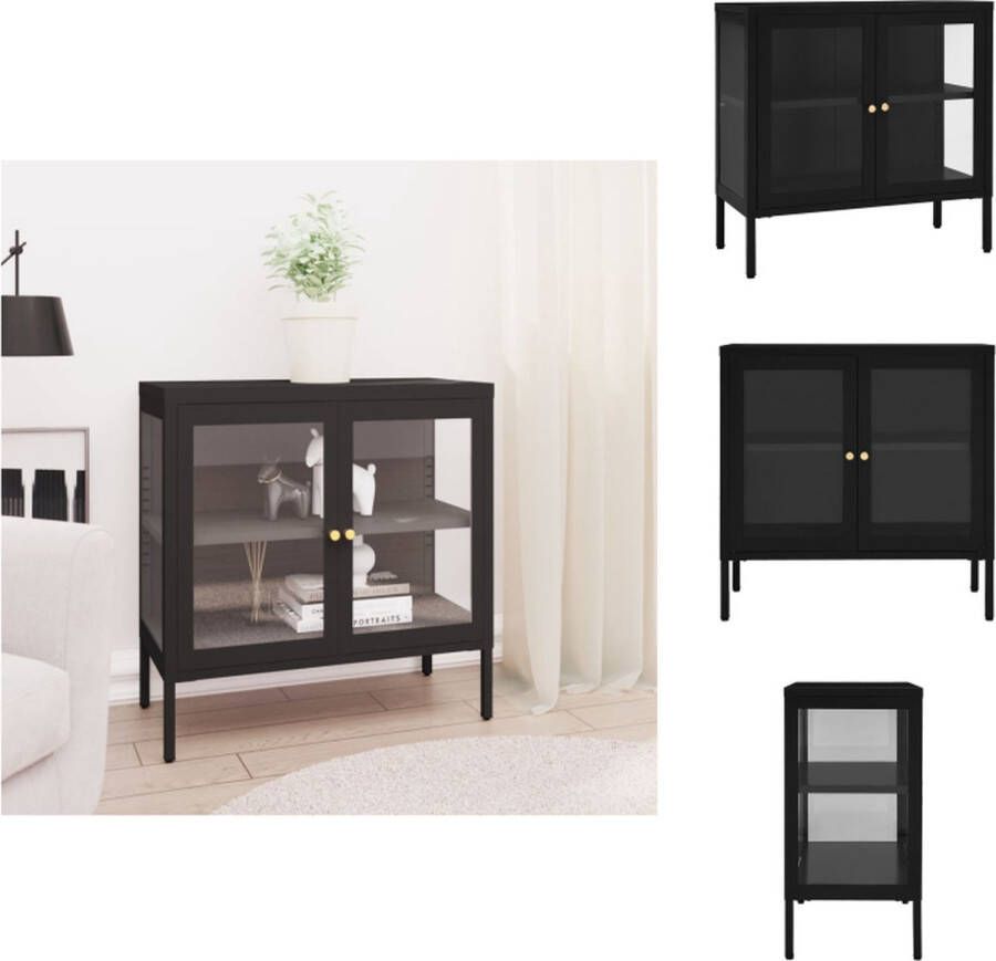 VidaXL Dressoir Dressoirs Kast Kasten Dressoir 70x35x70 cm staal en glas zwart - Foto 4