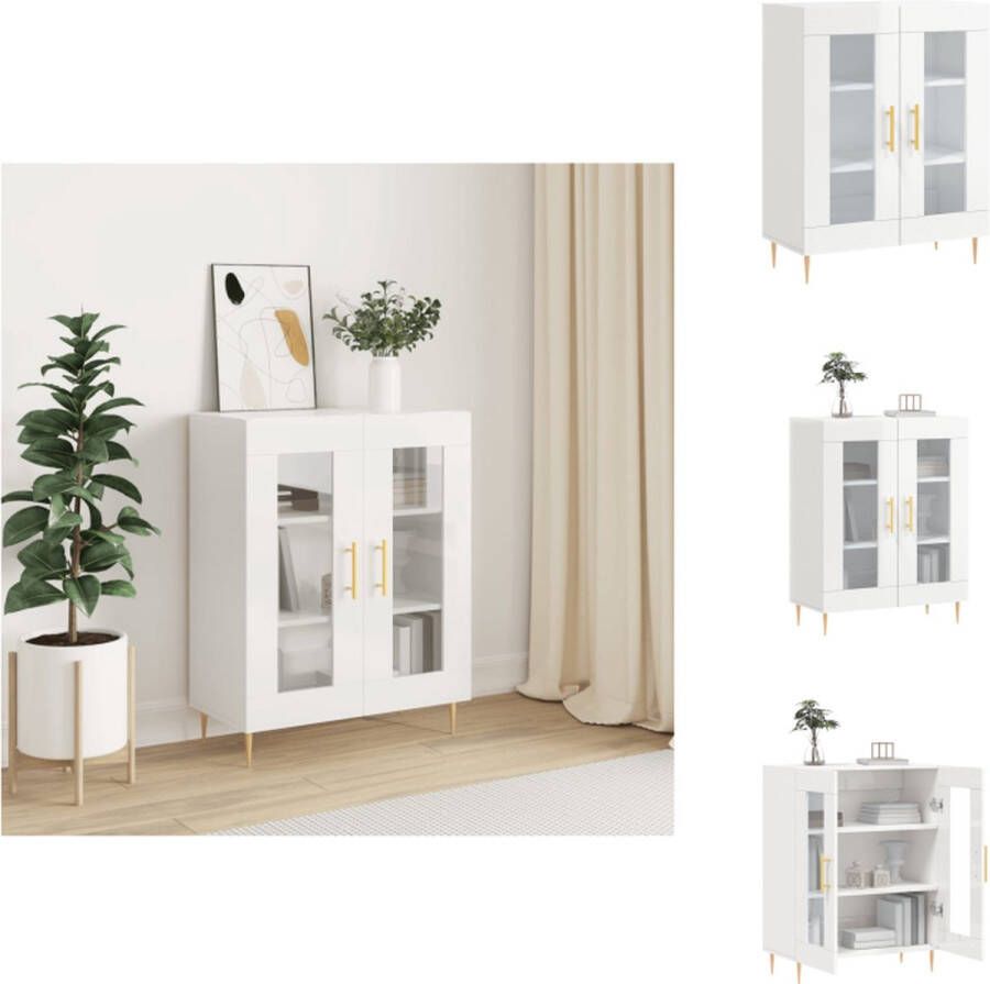 VidaXL Dressoir Klassiek Hoogglans Wit 69.5 x 34 x 90 cm Duurzaam hout Voldoende opbergruimte Weergavefunctie Metalen voeten Keukenkast - Foto 3