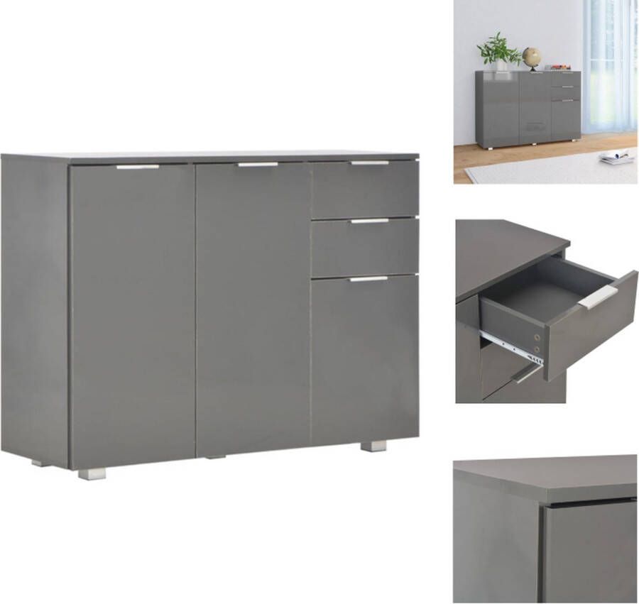 VidaXL Dressoir Wit Hoogglans 107 x 35 x 80.5 cm Gemaakt van bewerkt hout Met 2 lades en 3 deuren Keukenkast - Foto 2