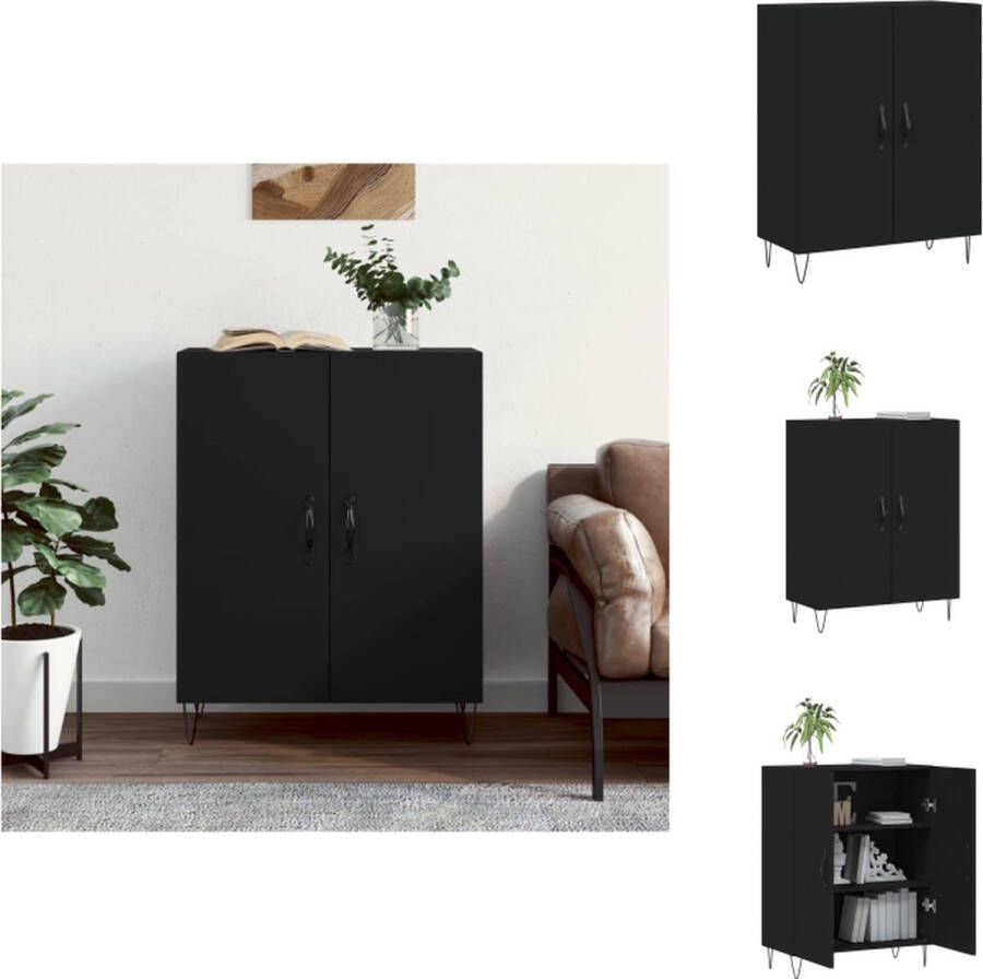VidaXL Dressoir Zwart 69.5 x 34 x 90 cm Duurzaam bewerkt hout Voldoende opbergruimte Weergavefunctie Metalen voeten Keukenkast - Foto 6